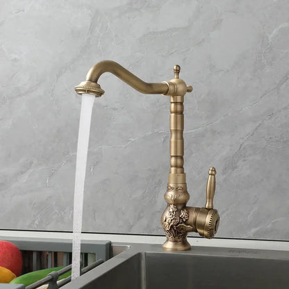 Antique brass floral basin faucet kitchen art design mixer tap