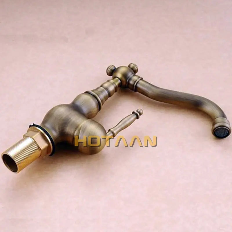 Ornate antique brass basin faucet for kitchen with single lever handle