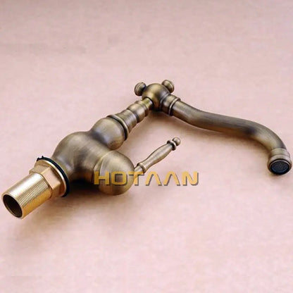 Ornate antique brass basin faucet for kitchen with single lever handle