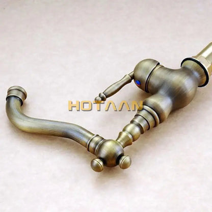 Ornate antique brass basin faucet for kitchen with single lever handle