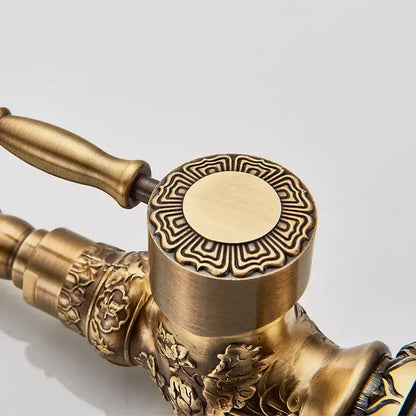 Antique brass flower carved kitchen basin faucet with 360 rotation