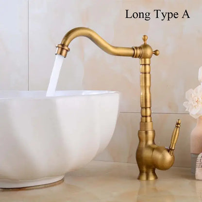 Antique brass basin faucet with floral ceramic handles kitchen mixer