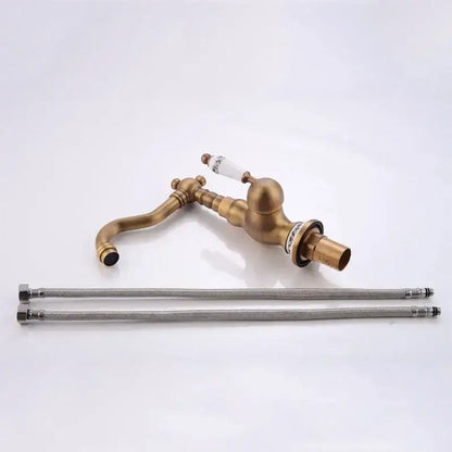 Antique brass basin faucet with floral ceramic handles kitchen mixer