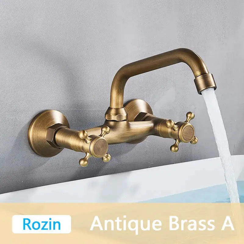 Antique brass basin faucet wall mounted bathroom swivel mixer tap