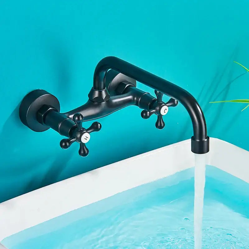 Antique brass basin faucet wall mounted bathroom swivel mixer tap