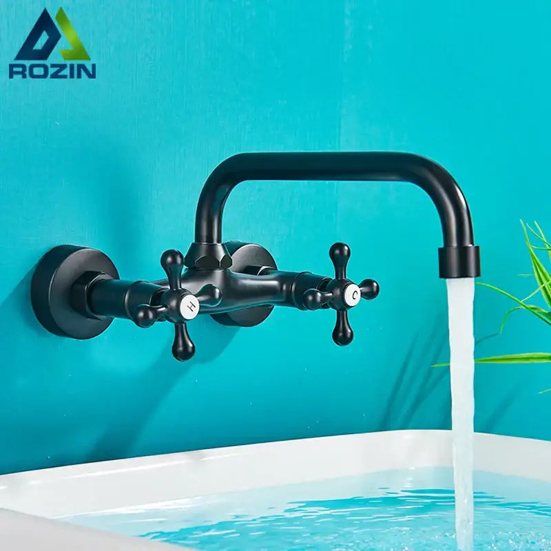 Antique brass basin faucet wall mounted bathroom swivel mixer tap