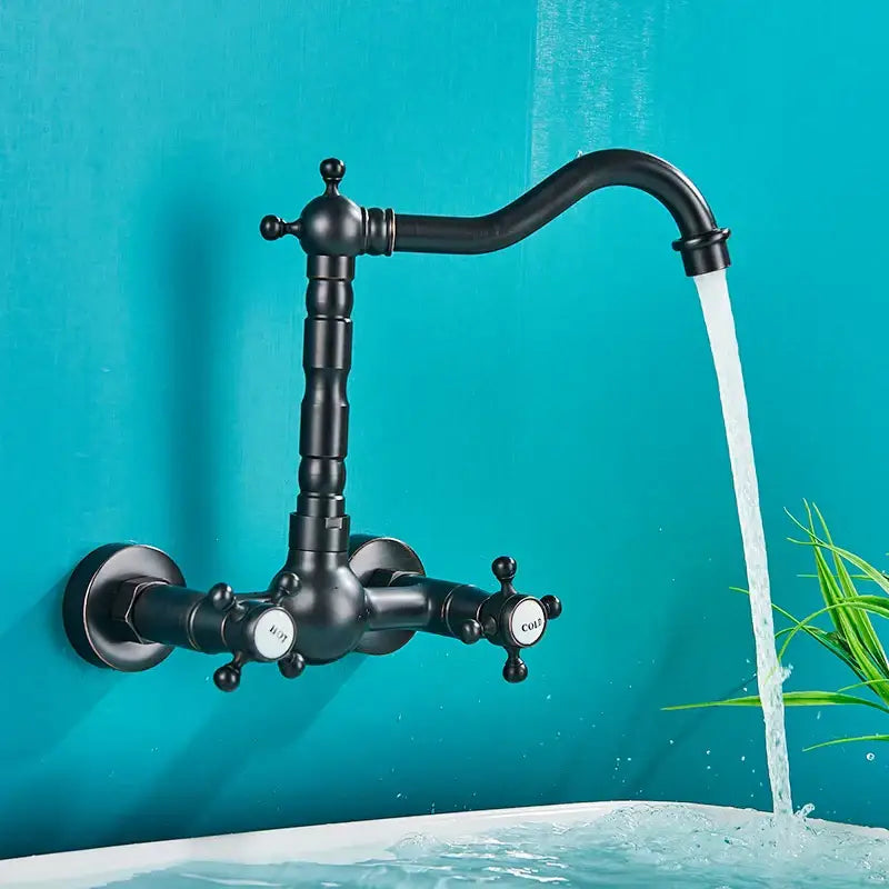 Antique brass basin faucet wall mounted bathroom swivel mixer tap