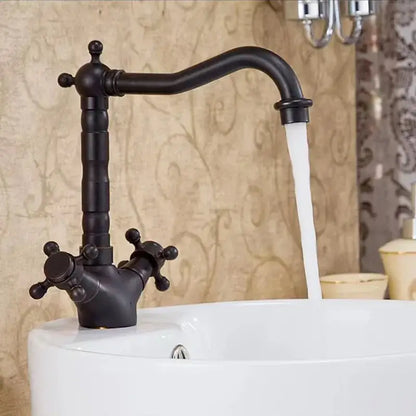 Antique brass basin faucet with cross handles for kitchen