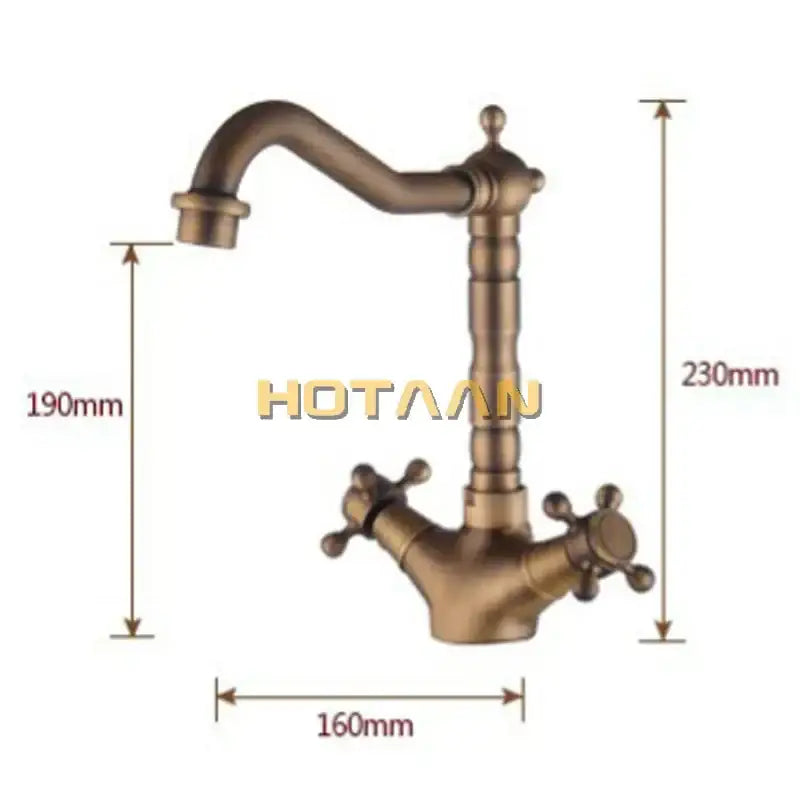 Antique brass basin faucet with cross handles for kitchen