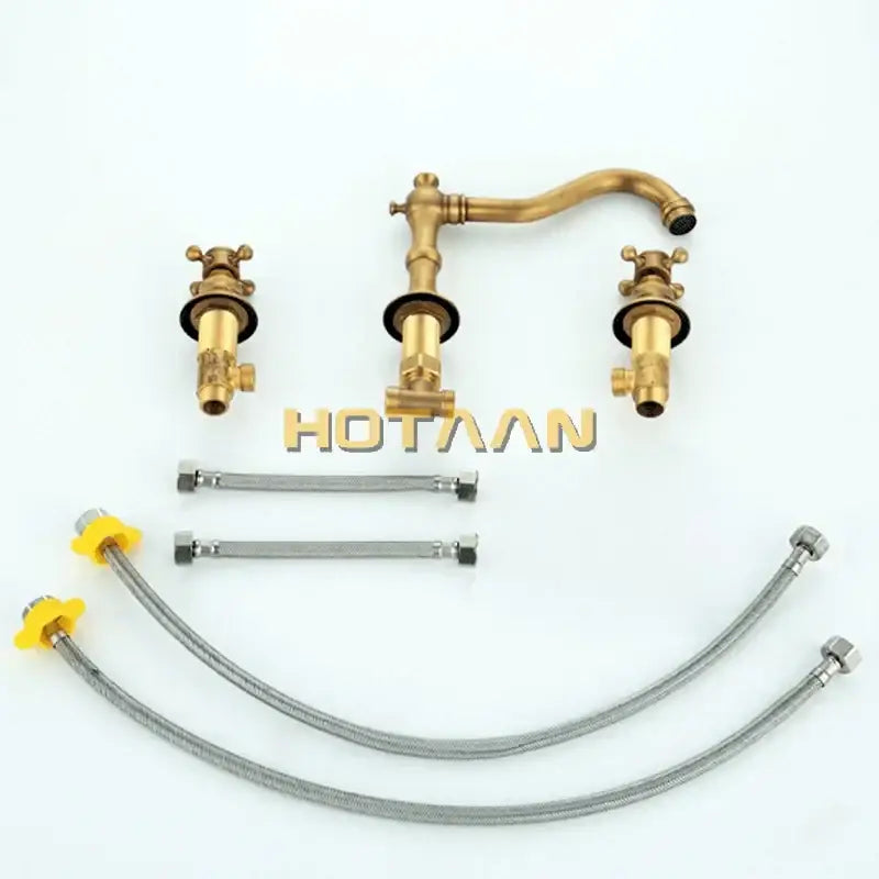Antique brass basin mixer tap with cross handles bathroom faucet