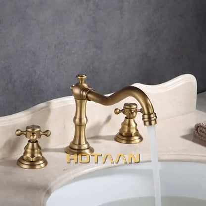 Antique brass basin mixer tap with cross handles bathroom faucet