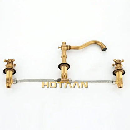 Antique brass basin mixer tap with cross handles bathroom faucet
