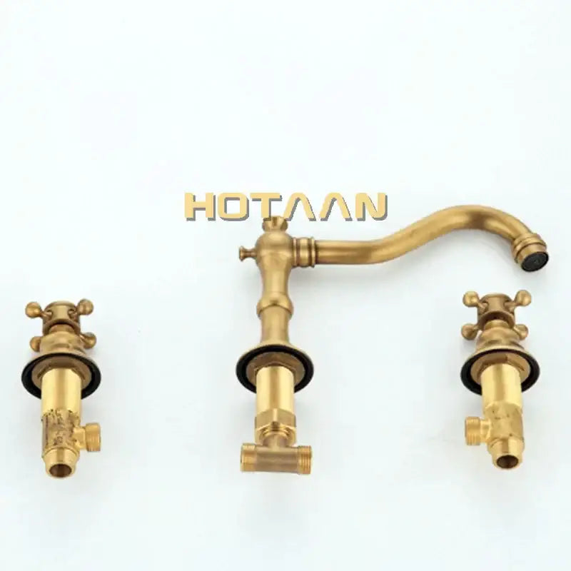 Antique brass basin mixer tap with cross handles bathroom faucet