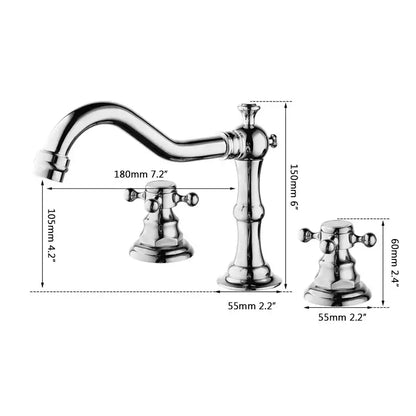 Antique brass basin mixer tap with cross handles bathroom faucet