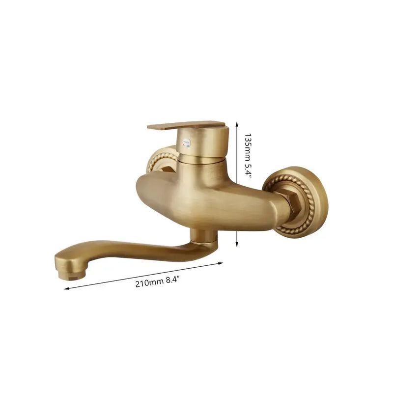 Antique brass rope detail wall mounted kitchen sink mixer tap