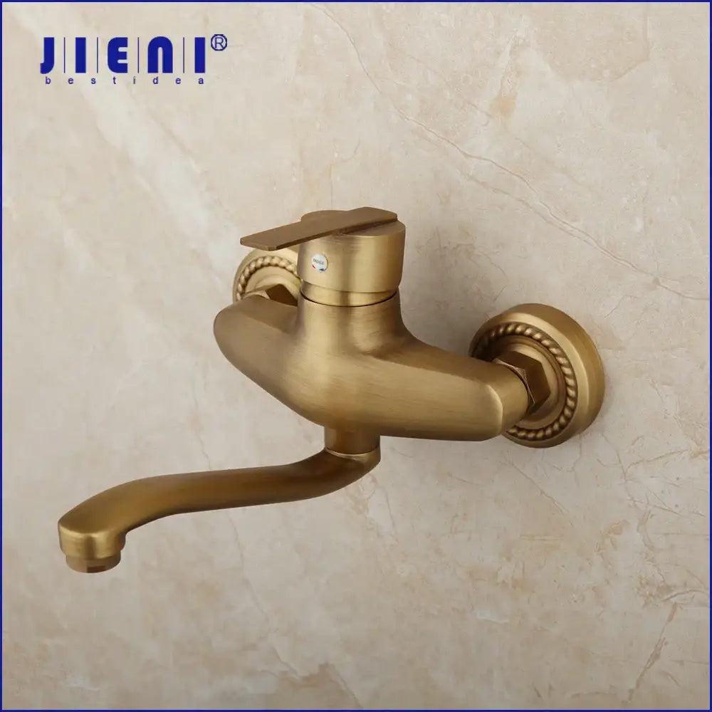 Antique brass rope detail wall mounted kitchen sink mixer tap