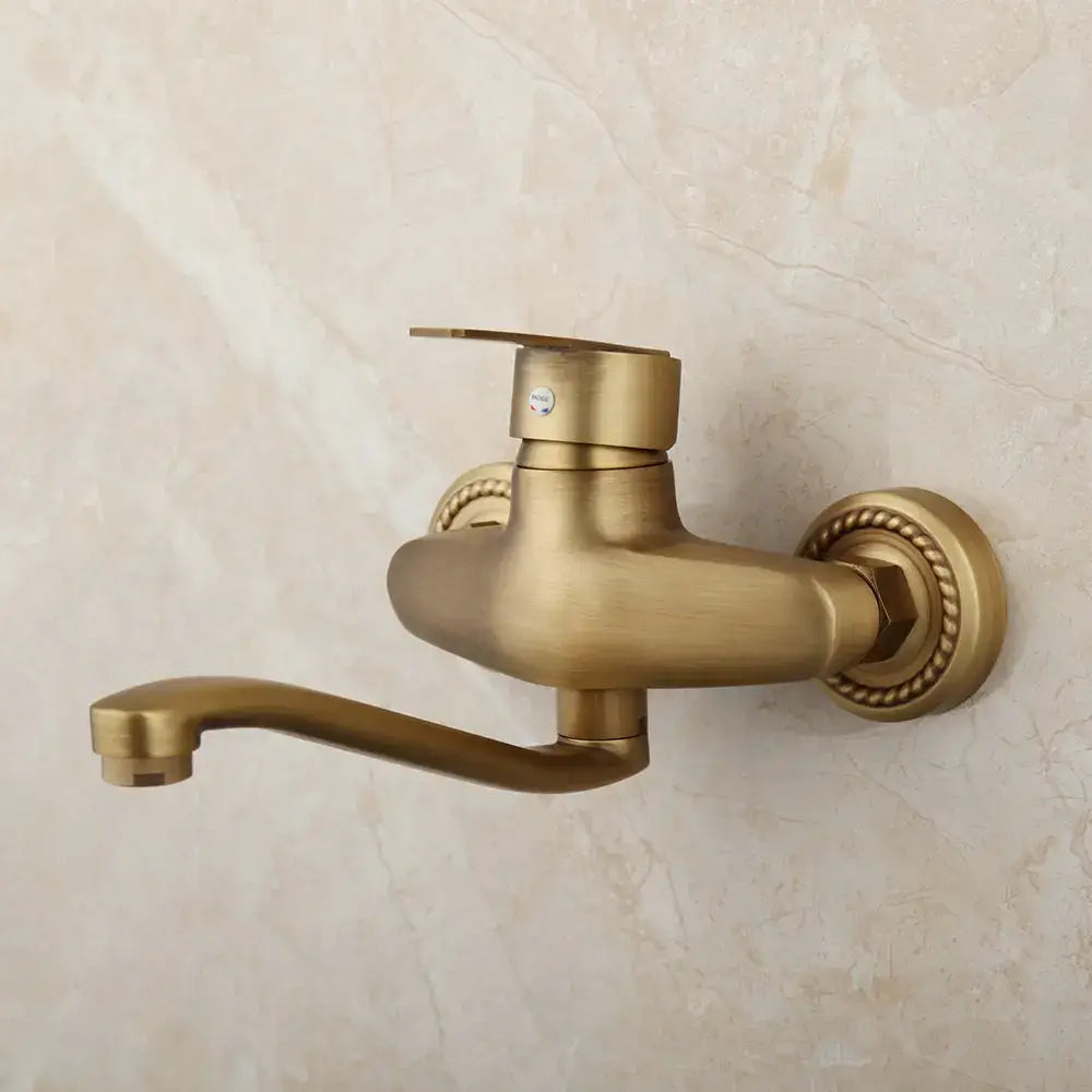 Antique brass rope detail wall mounted kitchen sink mixer tap
