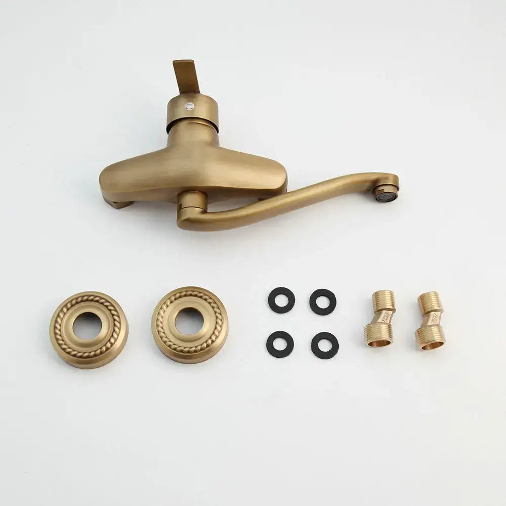 Antique brass rope detail wall mounted kitchen sink mixer tap