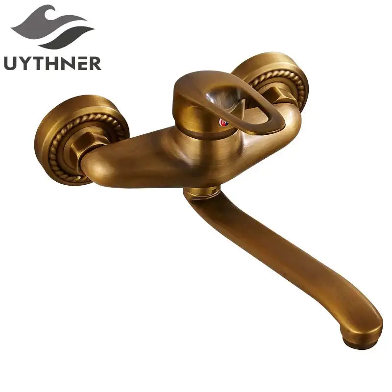 Vintage antique brass bathroom basin faucet wall mount rope handle