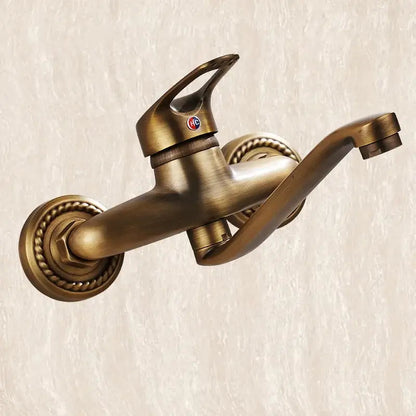 Vintage antique brass bathroom basin faucet wall mount rope handle