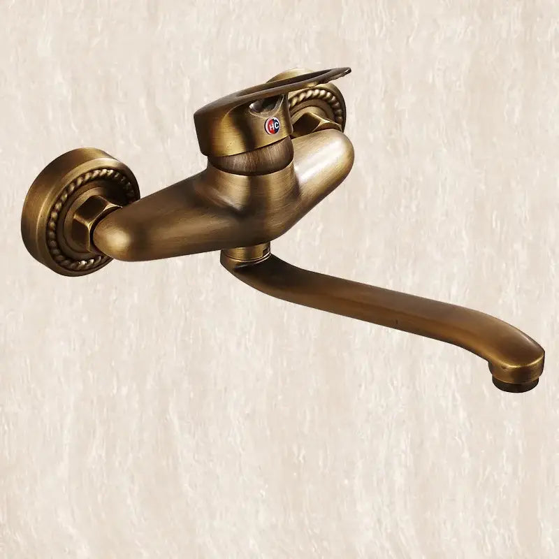 Vintage antique brass bathroom basin faucet wall mount rope handle