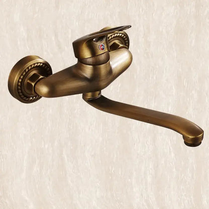 Vintage antique brass bathroom basin faucet wall mount rope handle