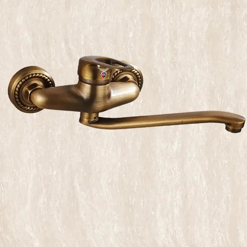 Vintage antique brass bathroom basin faucet wall mount rope handle