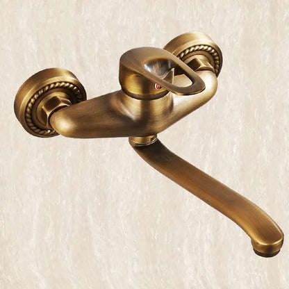 Vintage antique brass bathroom basin faucet wall mount rope handle