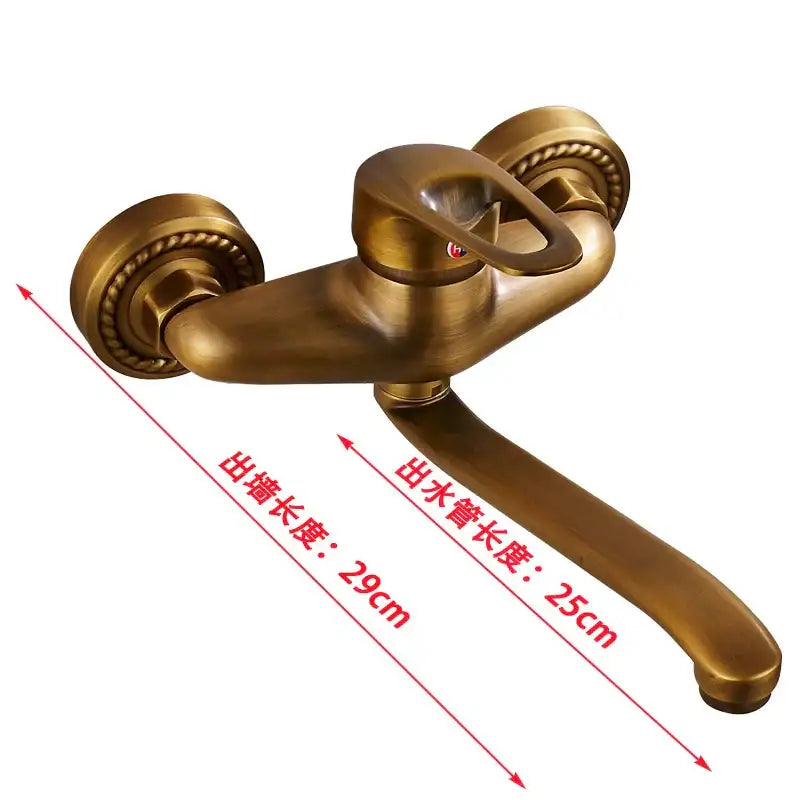 Vintage antique brass bathroom basin faucet wall mount rope handle