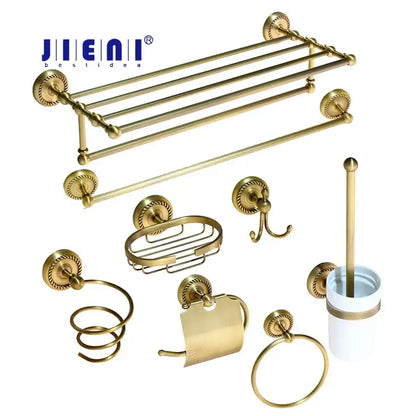 Antique ornate brass bathroom hardware set