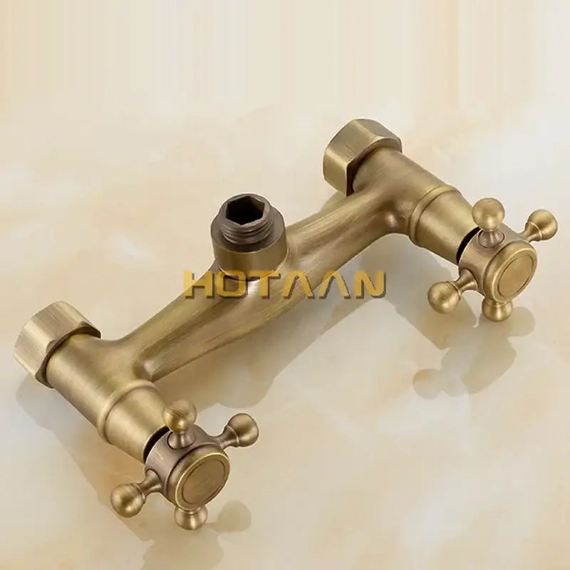 Antique brass bathroom shower and basin tap set with cross handles