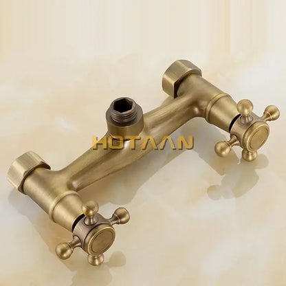 Antique brass bathroom shower and basin tap set with cross handles