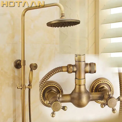 Antique brass vintage shower faucet set bathroom rainhead and tub spout