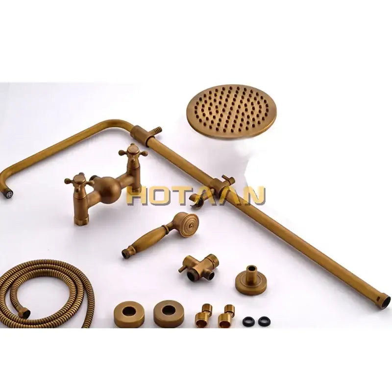Antique brass vintage shower faucet set bathroom rainhead and tub spout