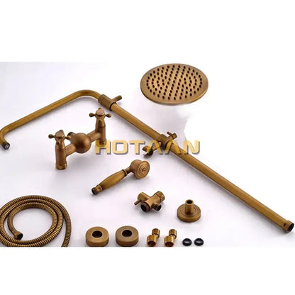 Antique brass vintage shower faucet set bathroom rainhead and tub spout