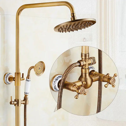 Antique brass vintage shower faucet set bathroom rainhead and tub spout
