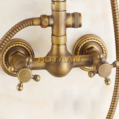 Antique brass vintage shower faucet set bathroom rainhead and tub spout