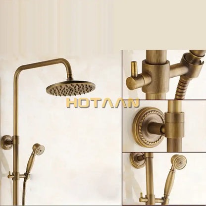 Antique brass vintage shower faucet set bathroom rainhead and tub spout