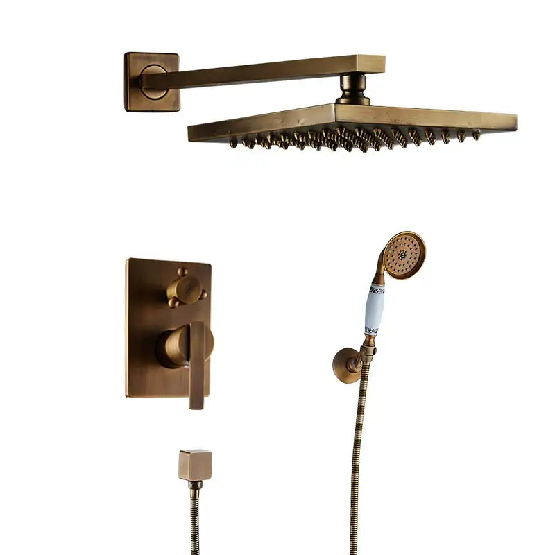 Modern black & gold brass shower mixer set bathroom rainfall shower