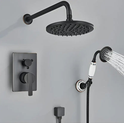 Modern black & gold brass shower mixer set bathroom rainfall shower