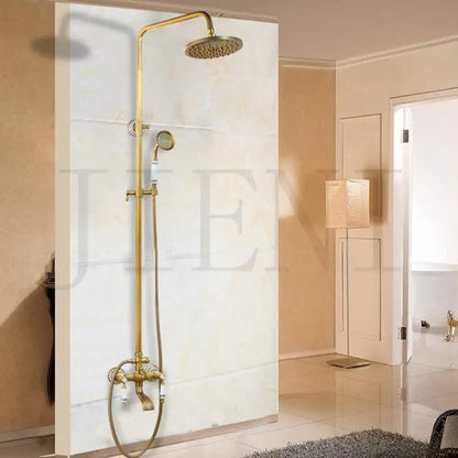 Vintage antique brass shower set with handheld spray bathroom faucet