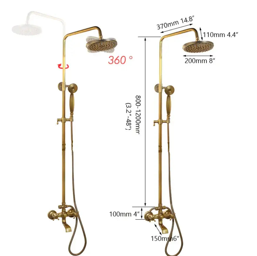 Vintage antique brass shower set with handheld spray bathroom faucet