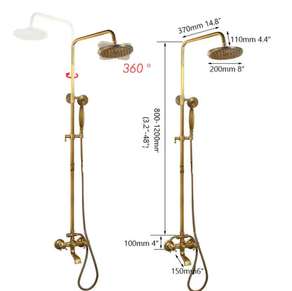 Vintage antique brass shower set with handheld spray bathroom faucet