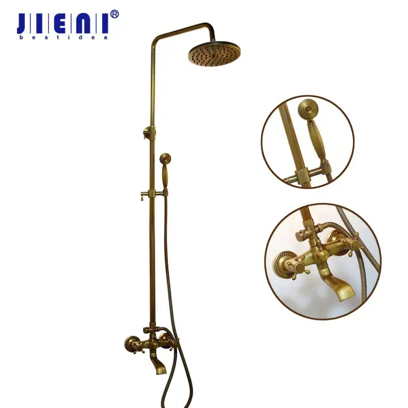 Vintage antique brass shower set with handheld spray bathroom faucet