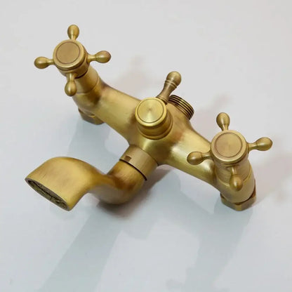 Vintage antique brass shower set with handheld spray bathroom faucet