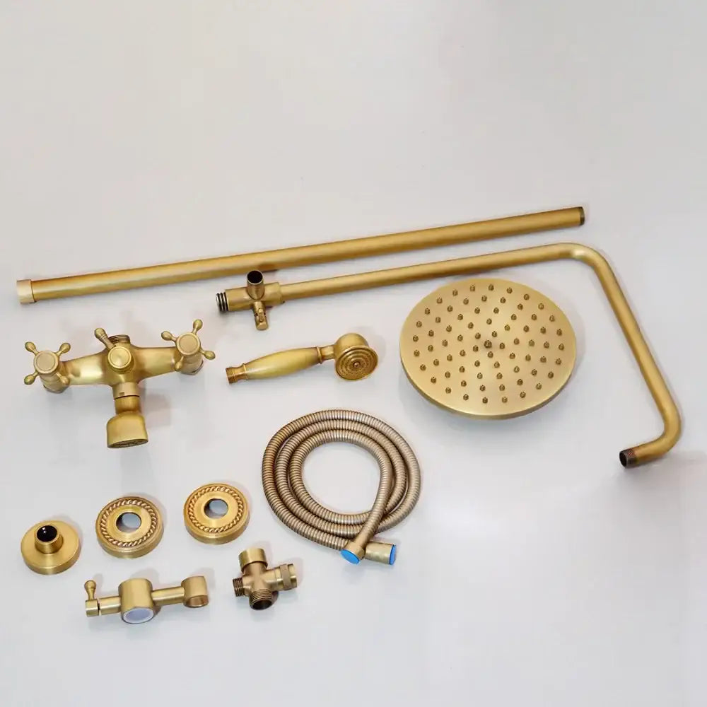 Vintage antique brass shower set with handheld spray bathroom faucet