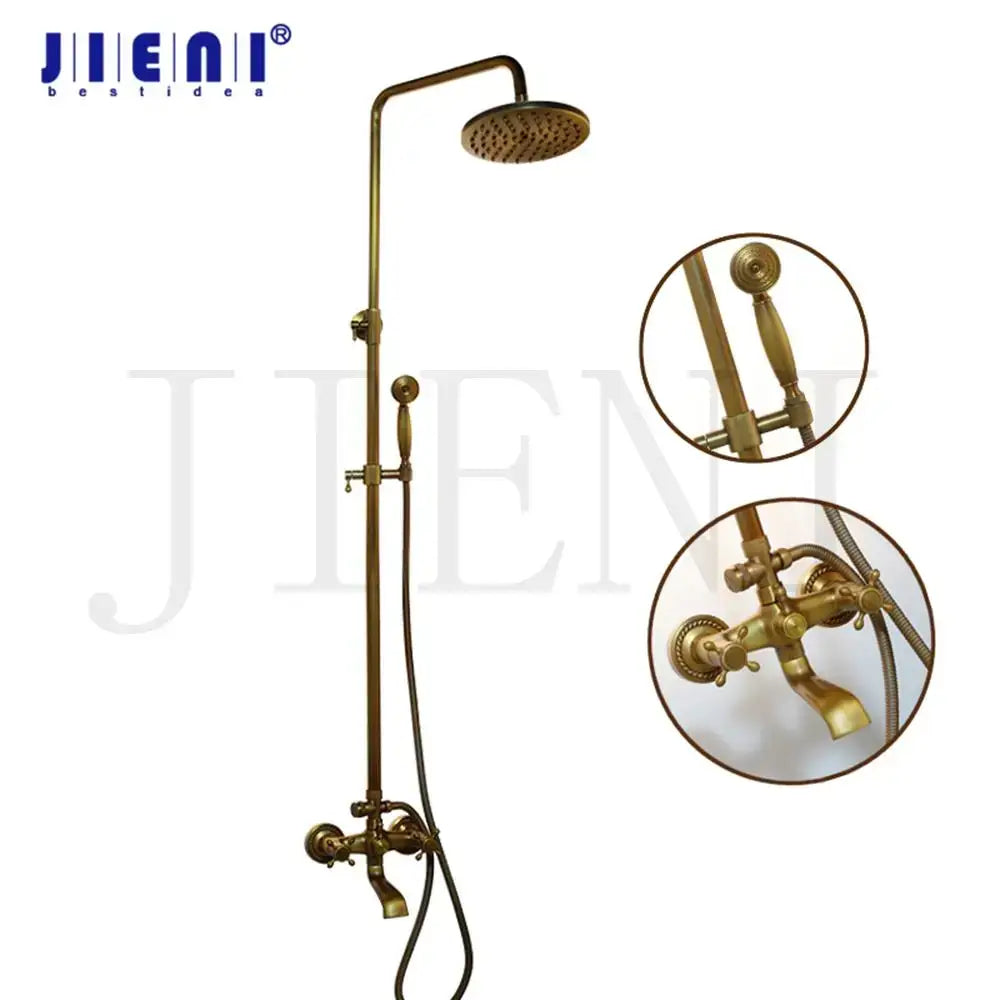 Vintage antique brass shower set with handheld spray bathroom faucet