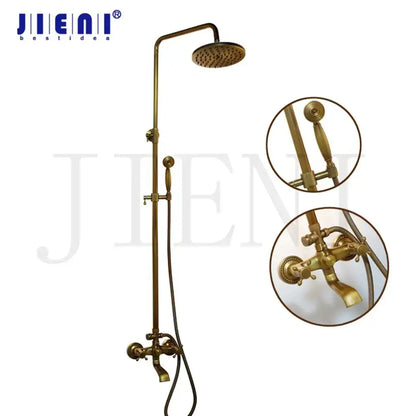 Vintage antique brass shower set with handheld spray bathroom faucet