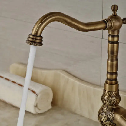 Antique brass ornate single handle faucet – bathroom sink tap