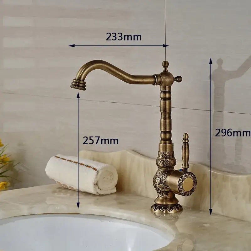 Antique brass ornate single handle faucet – bathroom sink tap